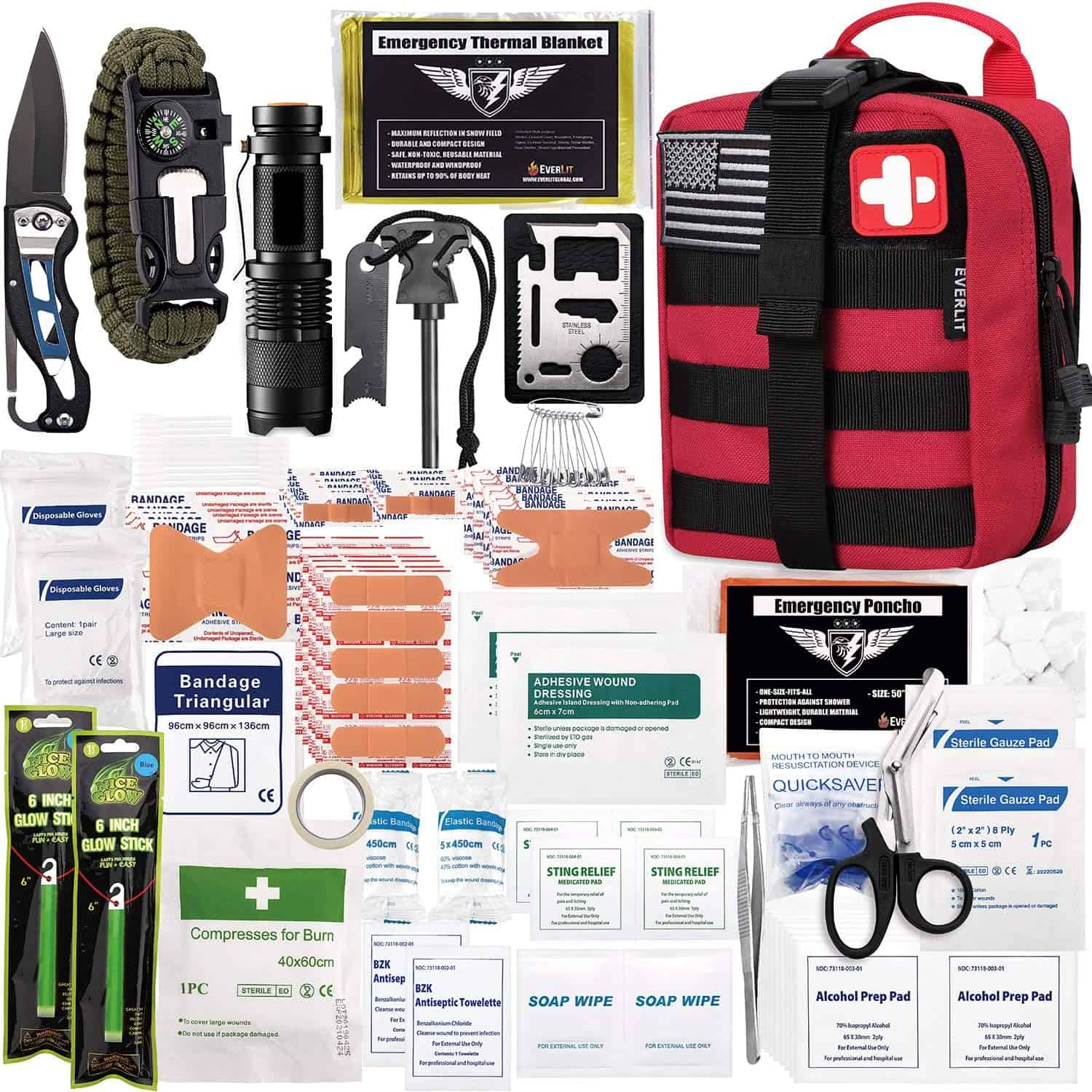 Rød Survival First Aid Kit indeholder 250 stk. First Aid Kit